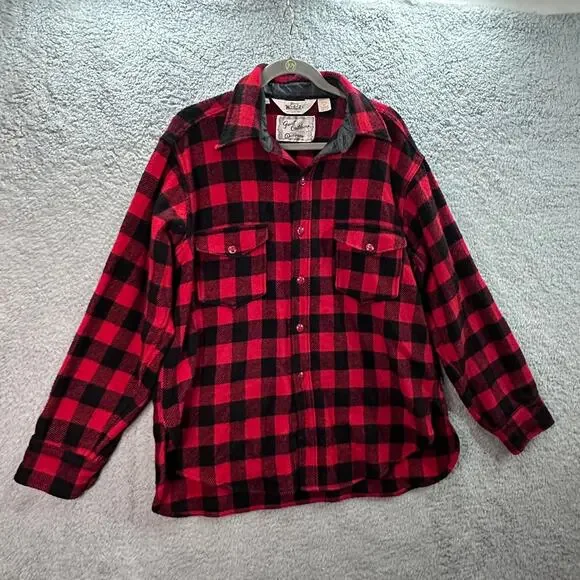 Vintage 80's Woolrich Men's XL Wool Blend Red Black Buffalo Plaid Shirt Style 93 - Picture 3 of 9